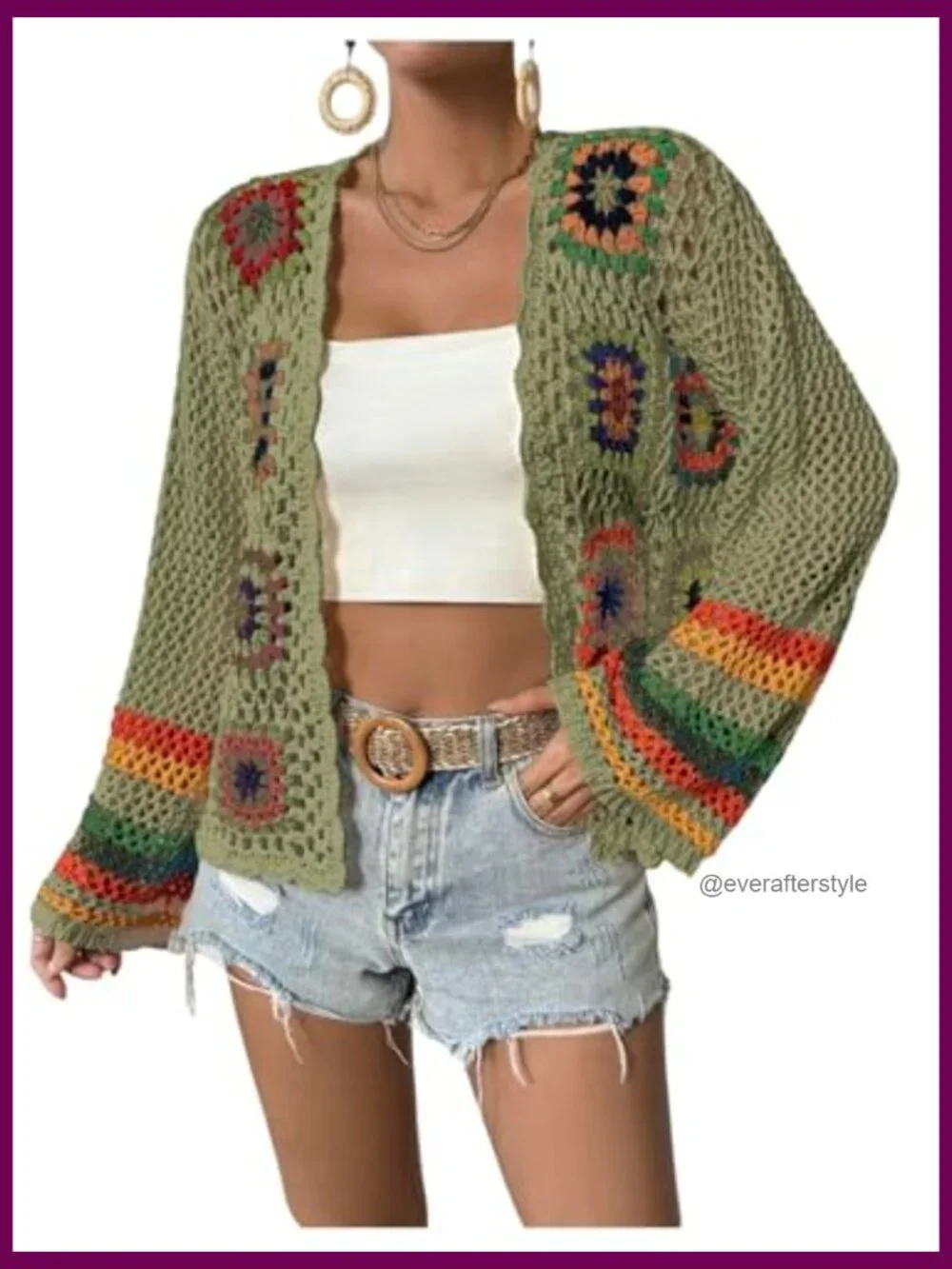 Floral Crochet Open Front Cardigan Hollow Out Long Sleeve Lightweight Sweater - Picture 3 of 6